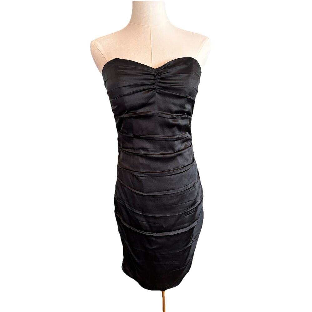 Express LBD Black Silk Mini Bodycon Strapless Cocktail Dress Women’s Ruched Sz 4